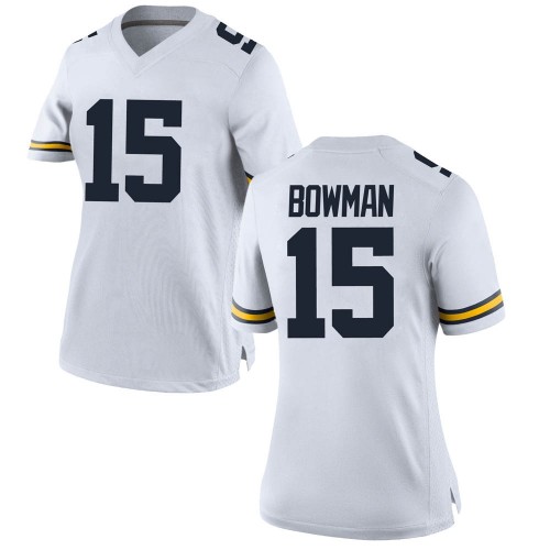 Alan Bowman Michigan Wolverines Women's NCAA #15 White Game Brand Jordan College Stitched Football Jersey GOW0454WX